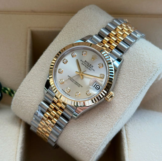 Datejust Acciaio e Oro Grigio Brillantini